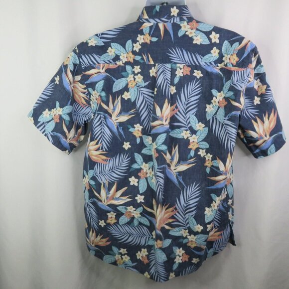 Cooke Street Hawaiian Aloha Shirt Mens L Blue Floral 100% Cotton Reverse Print - Picture 7 of 11